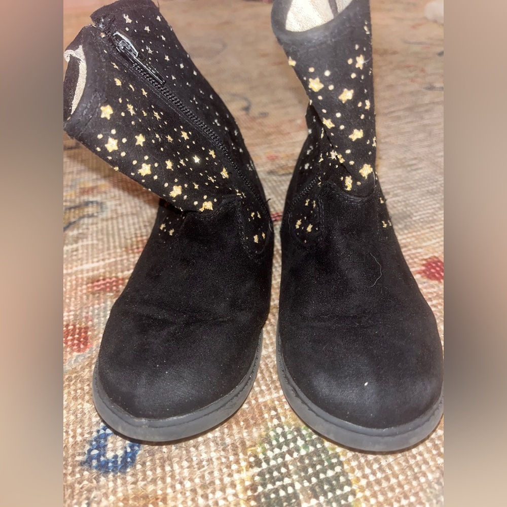 JustFab Black Ankle Boots with Gold Embellishments